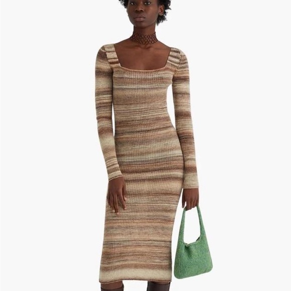 paloma wool marcela tan long sleeve striped maxi dress light brown merino wool - Picture 1 of 14